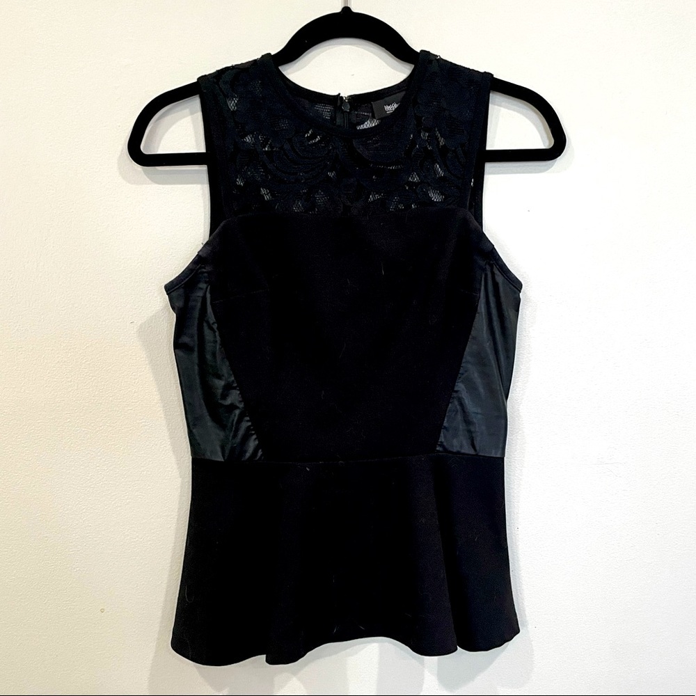 Peplum Sleeveless Top with Lace and Faux Leather Details